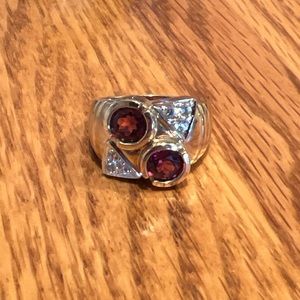 Vintage Laura Ramsey Garnet & White Sapphire Deco Tank Ring 10k